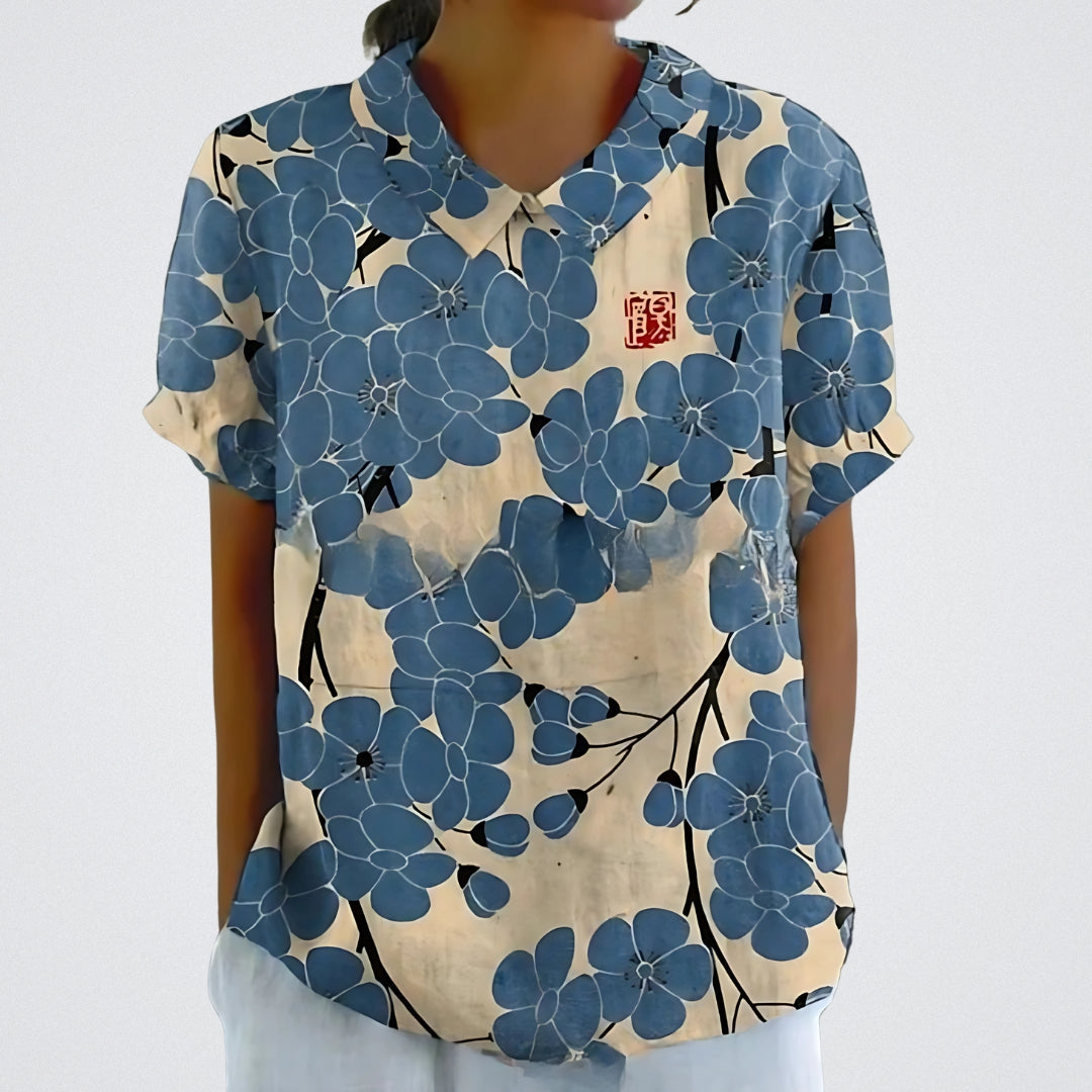 Lina | Blouse en lin à fleurs