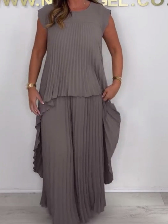 Ensemble haut plissé asymétrique + pantalon large élastique