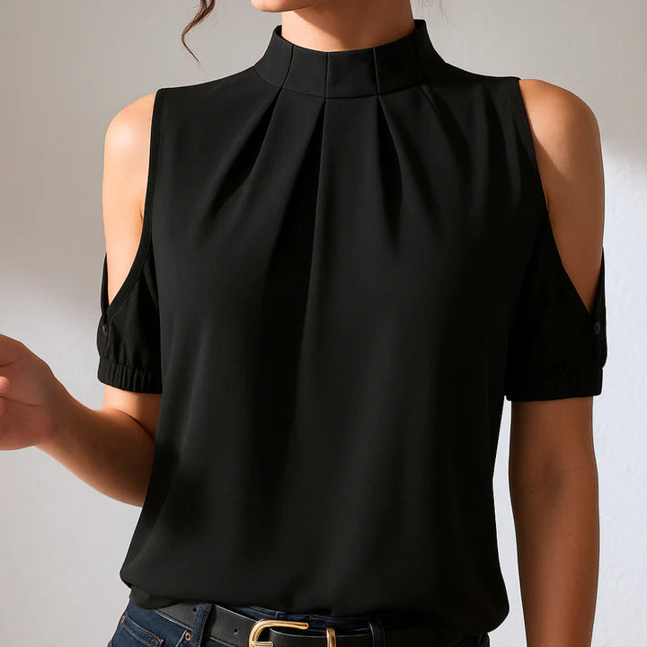 Inge™ | Blouse Noire Plissée à Manches Fendues