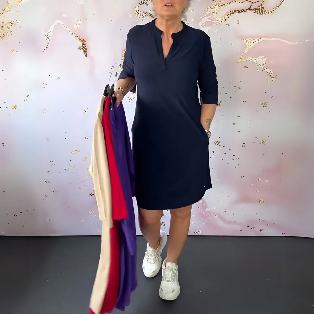 Mimmi™ – Solid Color V-Neck Dress