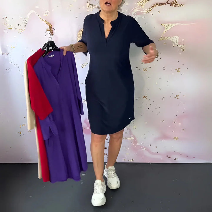 Mimmi™ – Solid Color V-Neck Dress