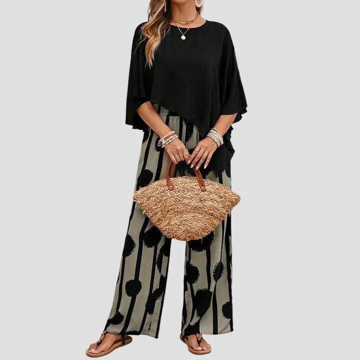 Milavie™ | Ensemble femme tendance avec top asymétrique et pantalon imprimé