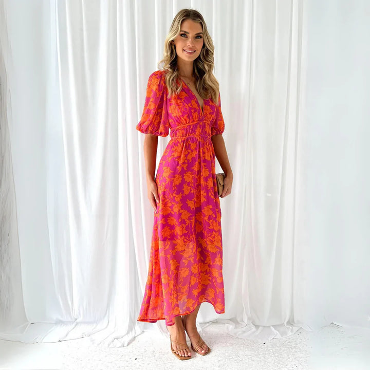 Nyegaard™ | Robe longue rouge et rose