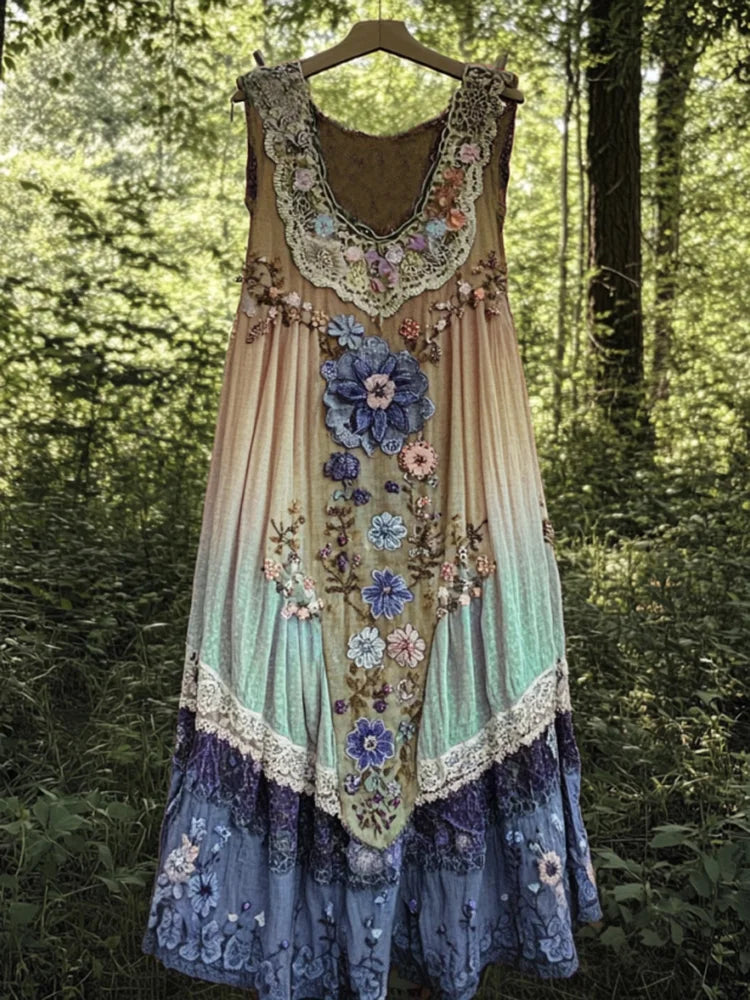 Evabella - Robe débardeur en lin patchwork