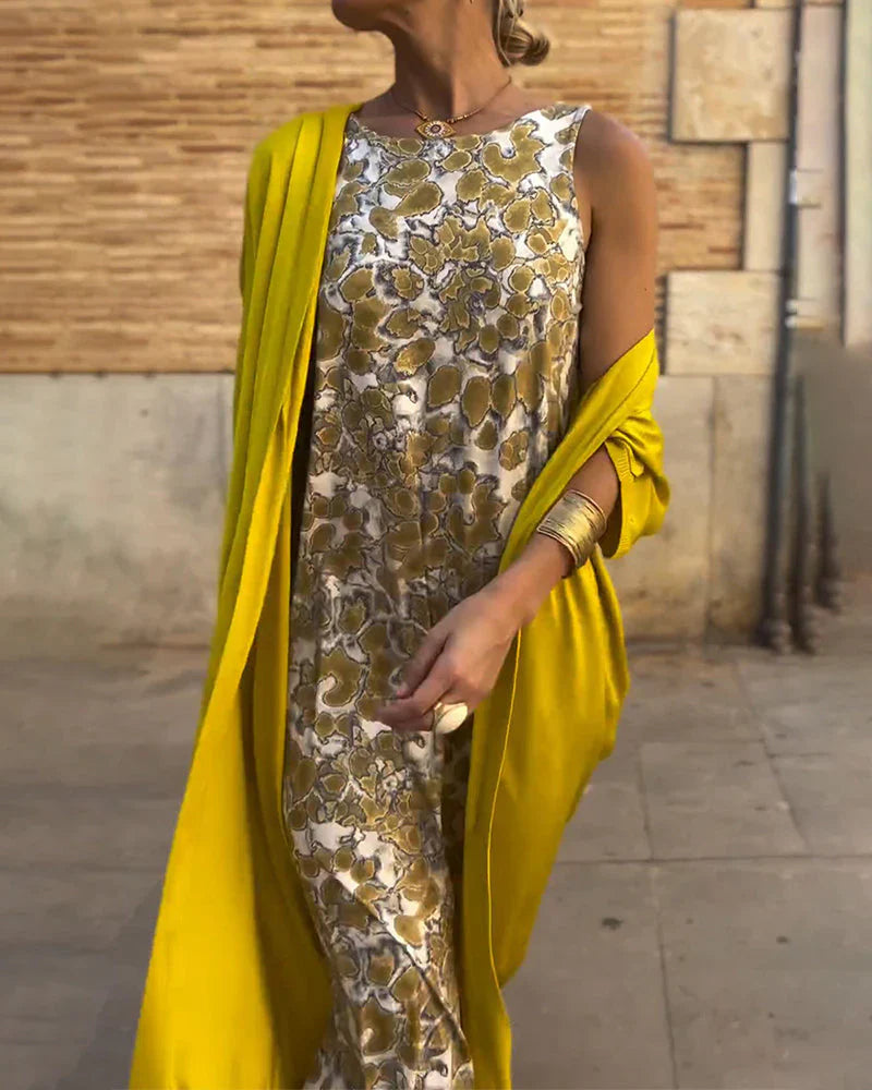 Abrielle - Robe longue élégante avec cardigan assorti