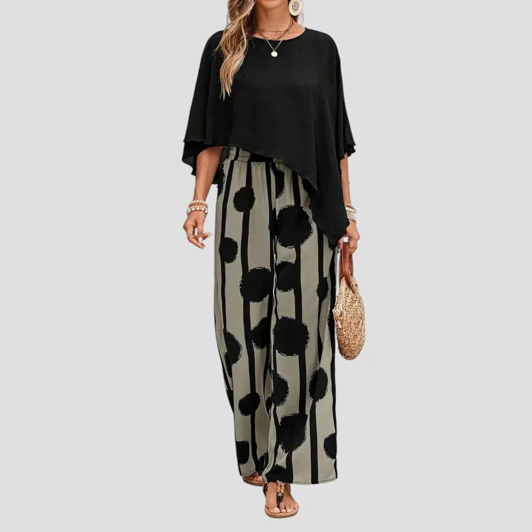 Milavie™ | Ensemble femme tendance avec top asymétrique et pantalon imprimé
