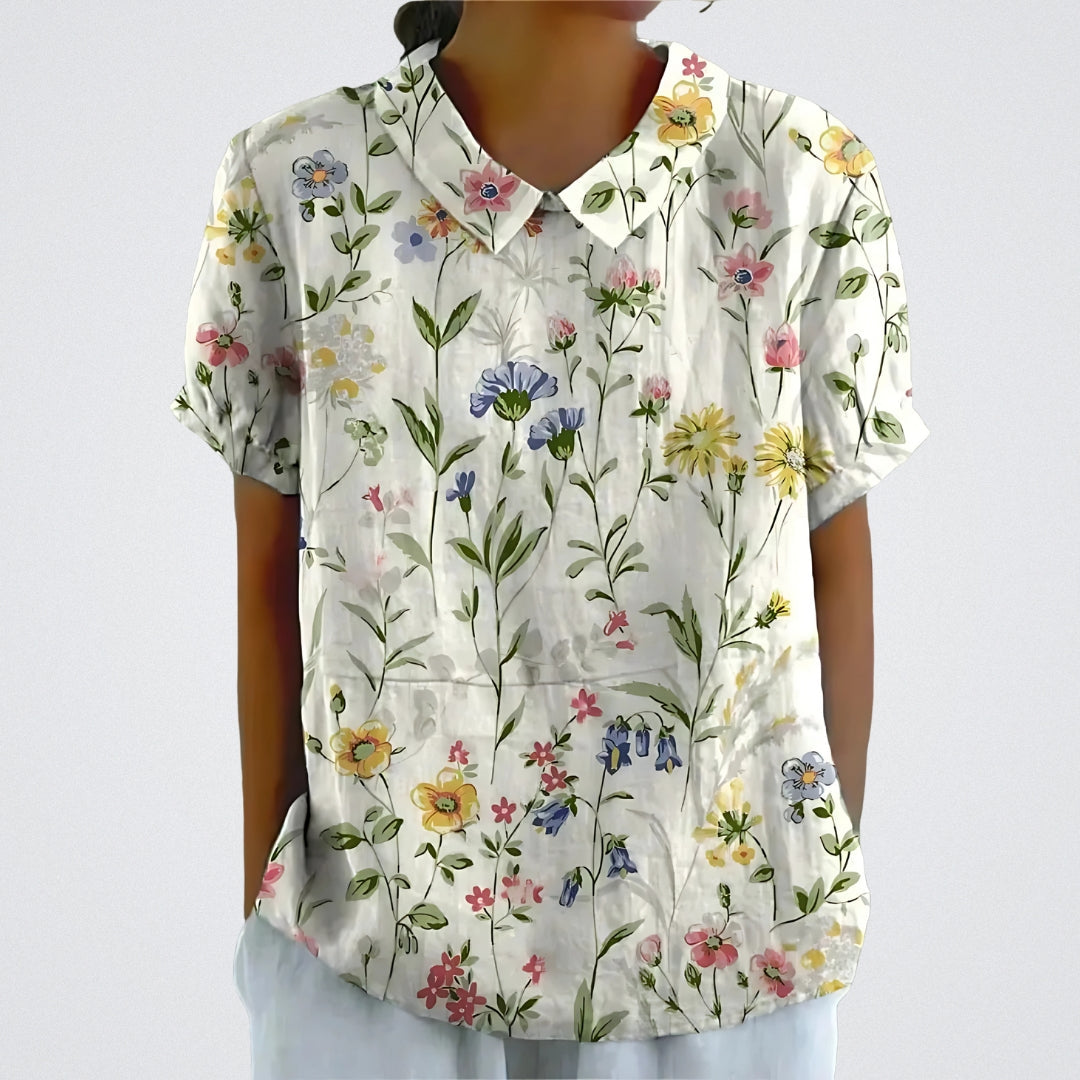 Lina | Blouse en lin à fleurs