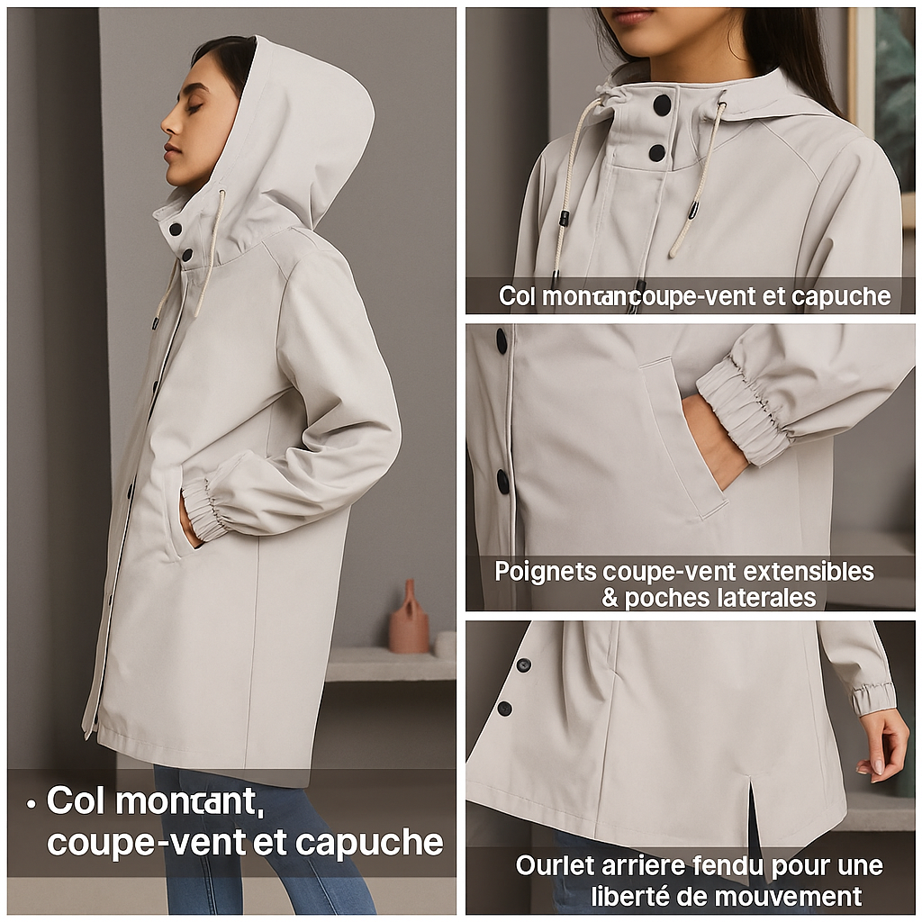 Casey – Trench Long Coupe-Vent à Capuche