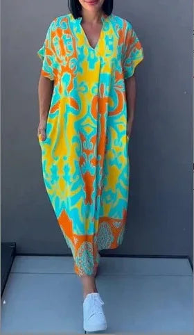 Alix | Robe midi d’été avec encolure en V ludique