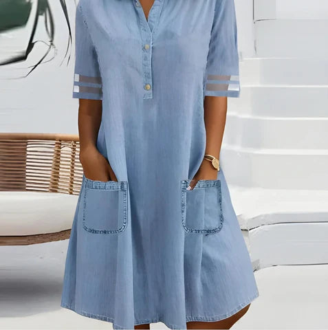 Tammin – Robe courte décontractée en denim avec poches latérales
