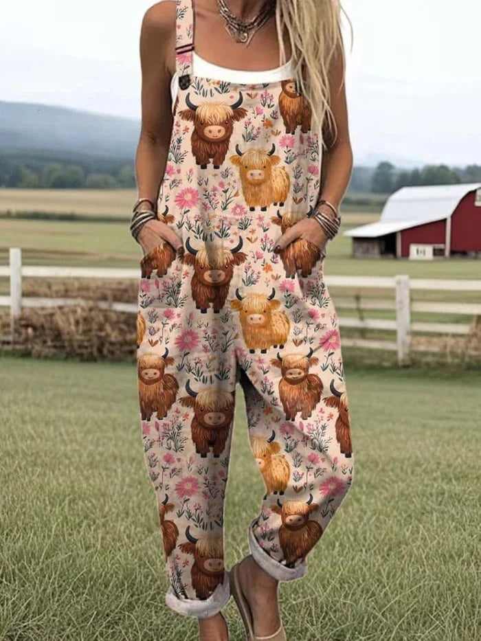 Combinaison Décontractée à Jambes Larges pour Femme – Motif Brodé Abeilles Volantes