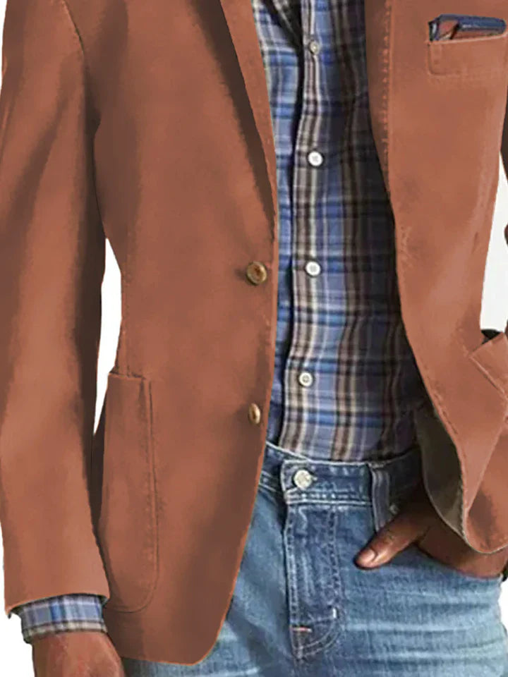 Blazer Décontracté Rétro À 3 Poches De Couleur Unie