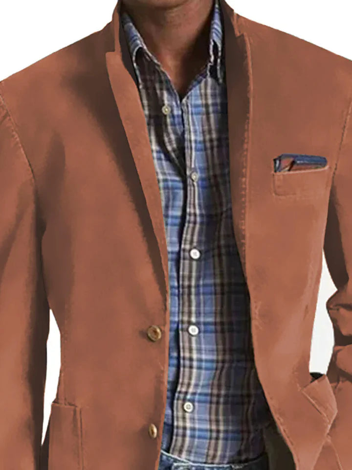 Blazer Décontracté Rétro À 3 Poches De Couleur Unie