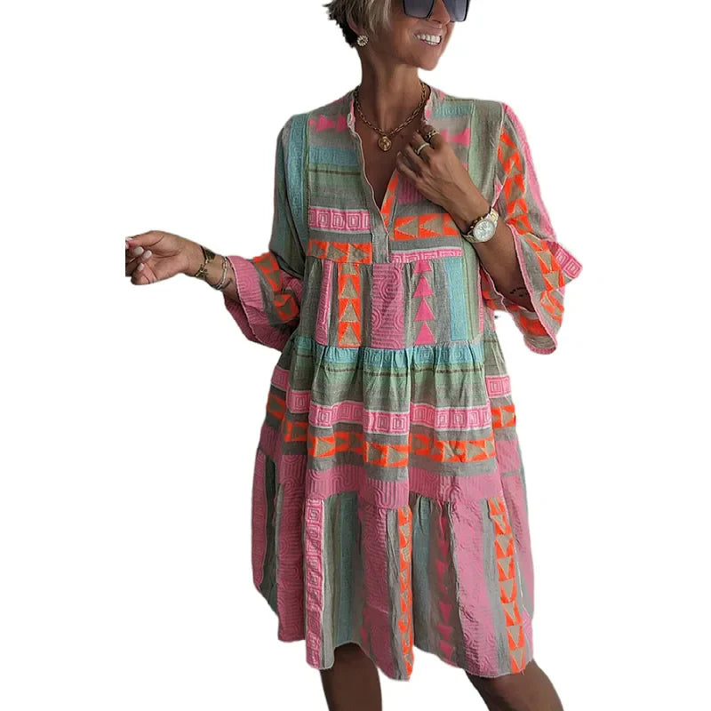 Chloe – Robe Courte Boho à Imprimé Rayé