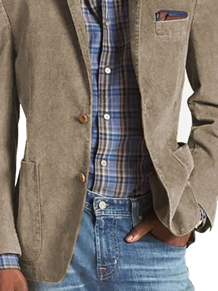 Blazer Décontracté Rétro À 3 Poches De Couleur Unie