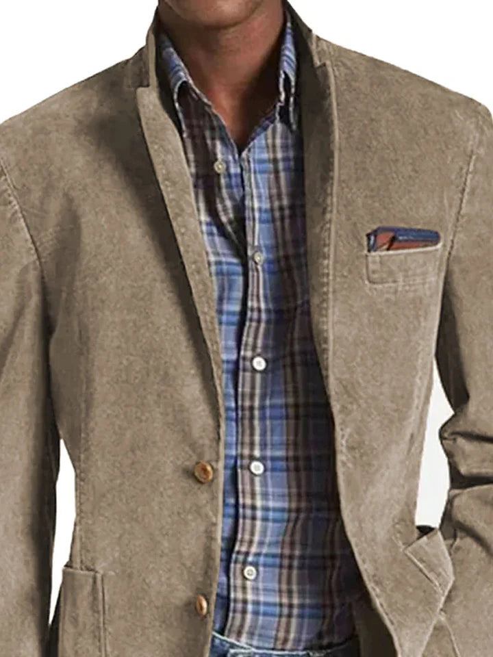 Blazer Décontracté Rétro À 3 Poches De Couleur Unie