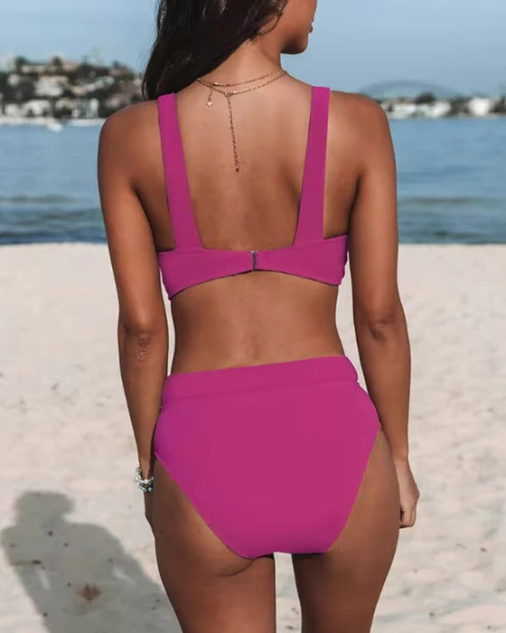 Bikinis de couleur unie taille haute