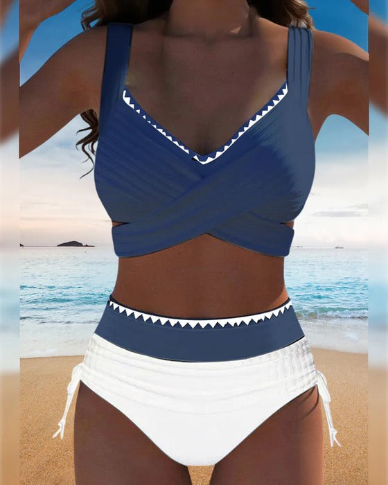 Bikini Casual Couleur Contrastée Couture Deux Pièces