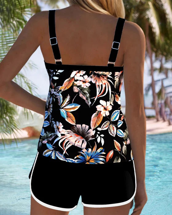 Tankini Col En U Sans Manches Imprimé