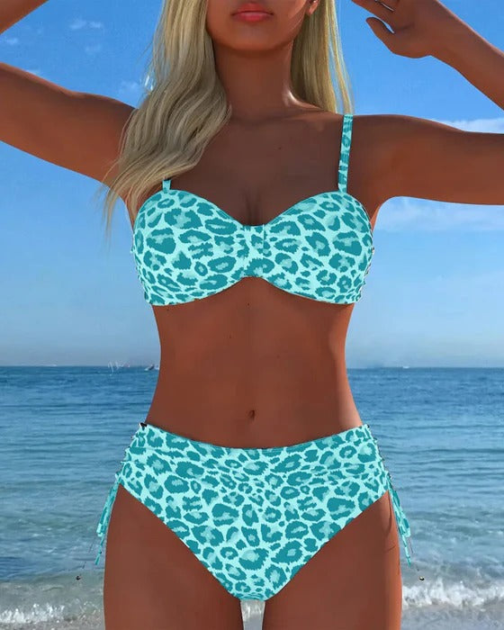 Maillot De Bain Lacé Imprimé Léopard Deux Pièces