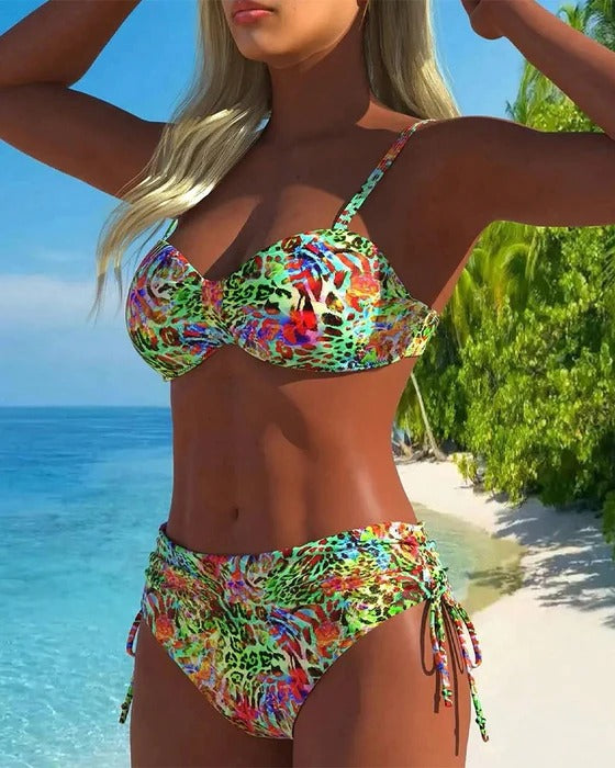 Maillot de Bain en Deux Pièces Accrocheur avec Motif Léopard