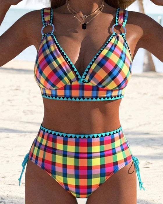 Maillot de bain décontracté à carreaux deux pièces bikini