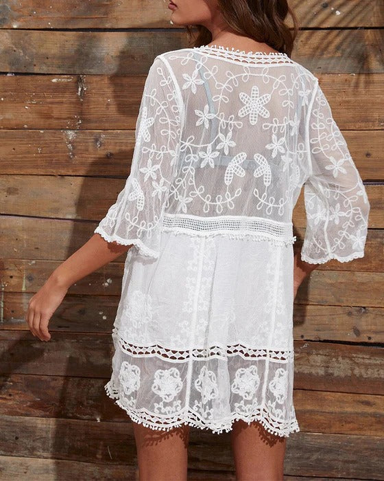 Previous Next  Previous Next Smock V-Neck Brodé En Dentelle