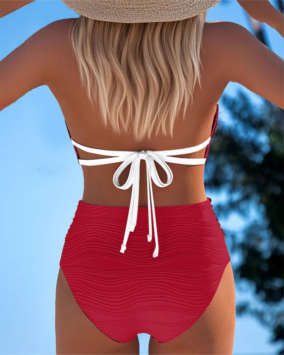 Maillot de Bain Double bretelle Haute taille Couleur contrastée