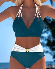 Maillot de Bain Double bretelle Haute taille Couleur contrastée