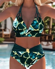 Bikini Rétro Imprimé Deux-Pièces