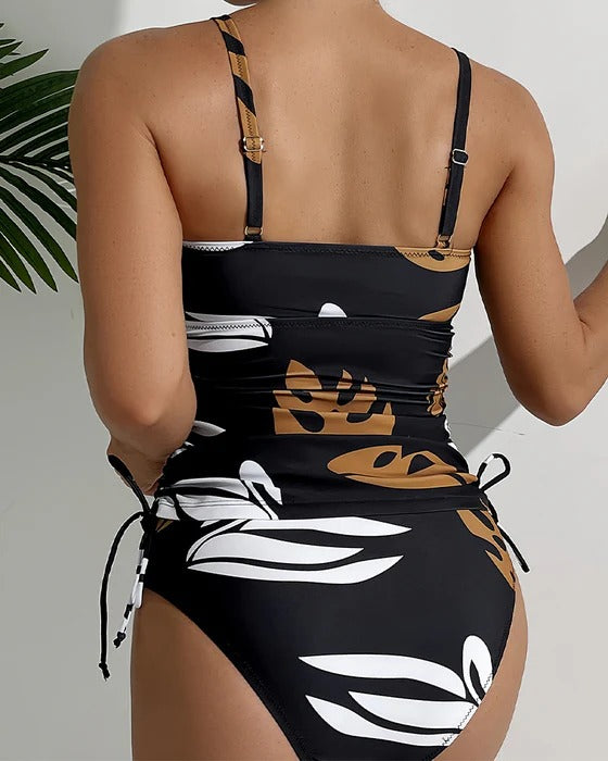 Tankini Imprimé Rétro Sexy Lacets