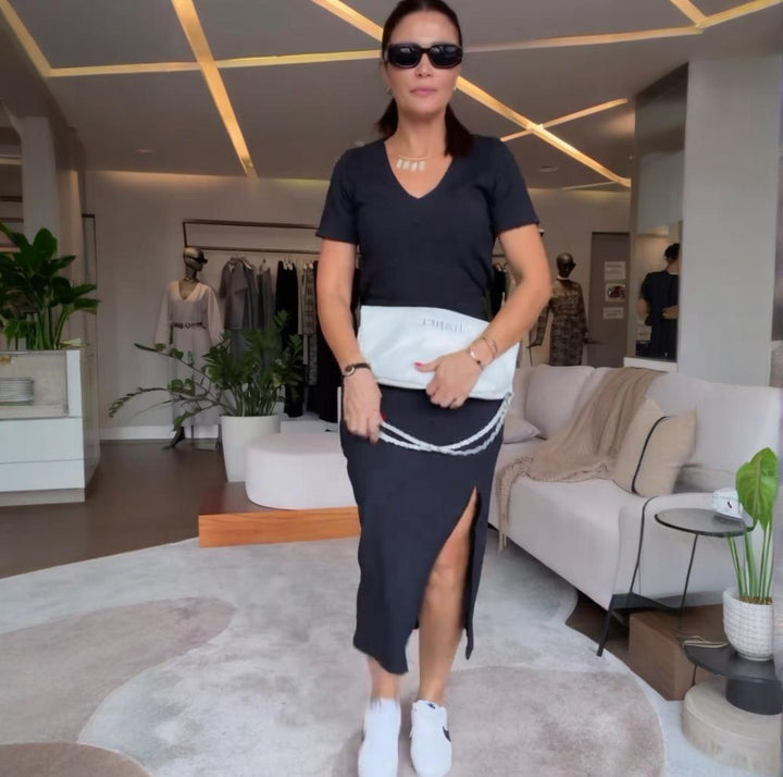 Noa™ | Ensemble Élégant Haut à Col en V et Jupe