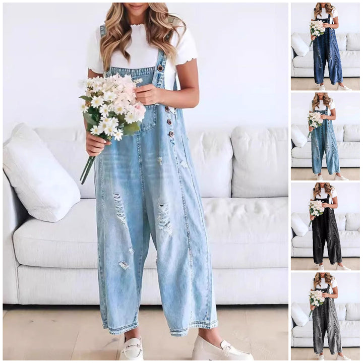 Söt, Salopette en jean mignonne et décontractée avec boutons pour femme