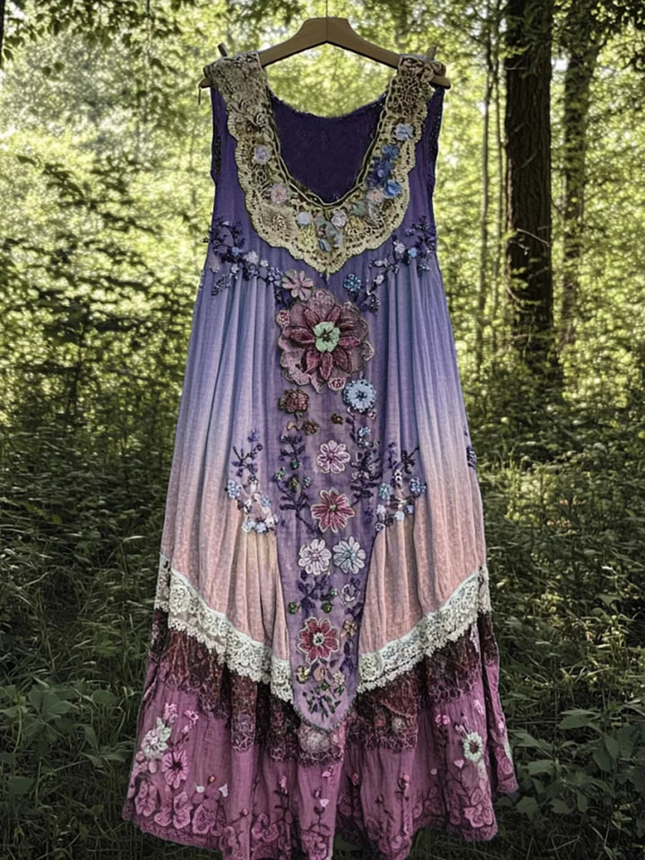 Evabella - Robe débardeur en lin patchwork