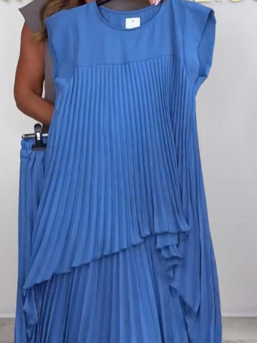 Ensemble haut plissé asymétrique + pantalon large élastique
