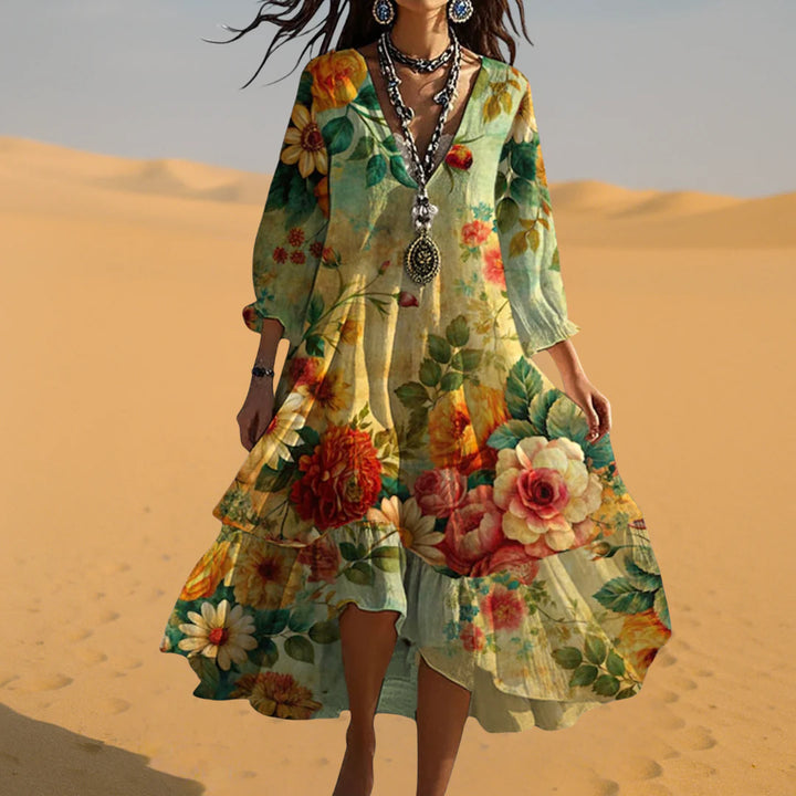 Martine™ – Robe Vintage Bohème à Col en V