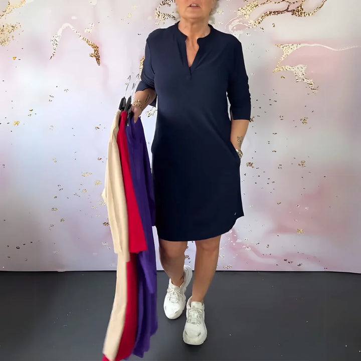 Mimmi™ – Solid Color V-Neck Dress