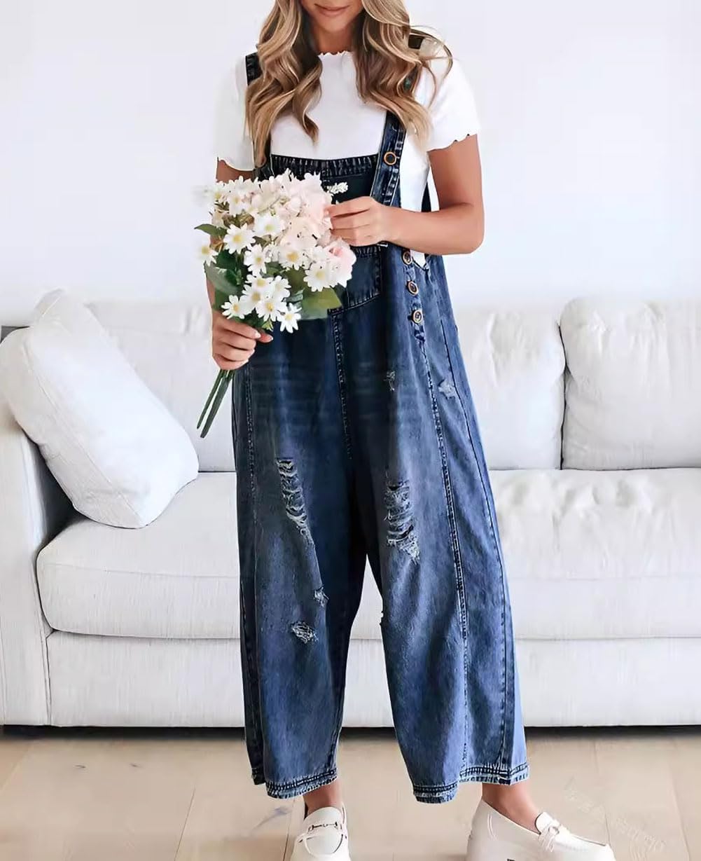 Söt, Salopette en jean mignonne et décontractée avec boutons pour femme