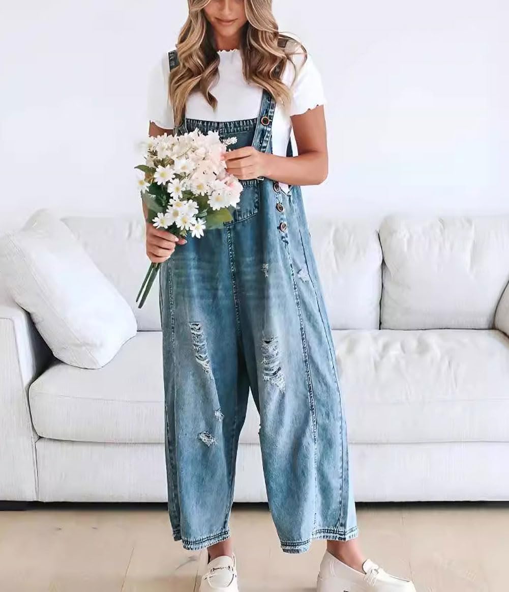 Söt, Salopette en jean mignonne et décontractée avec boutons pour femme