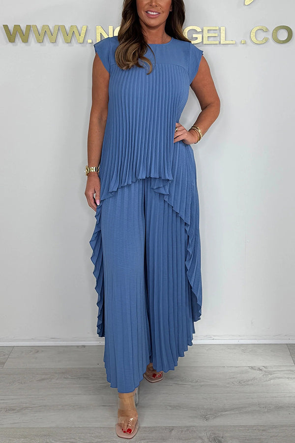 Ensemble haut plissé asymétrique + pantalon large élastique