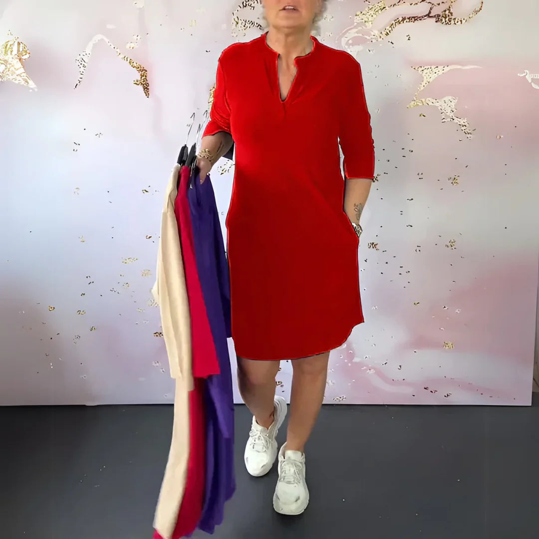 Mimmi™ – Solid Color V-Neck Dress