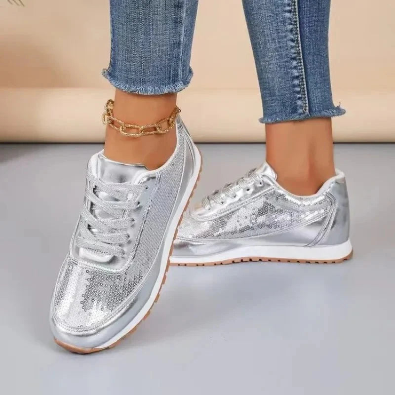 Emilia | Baskets de course confortables noir et argent