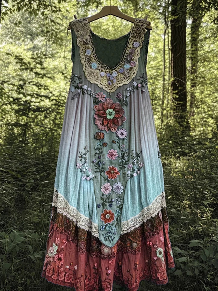 Evabella - Robe débardeur en lin patchwork