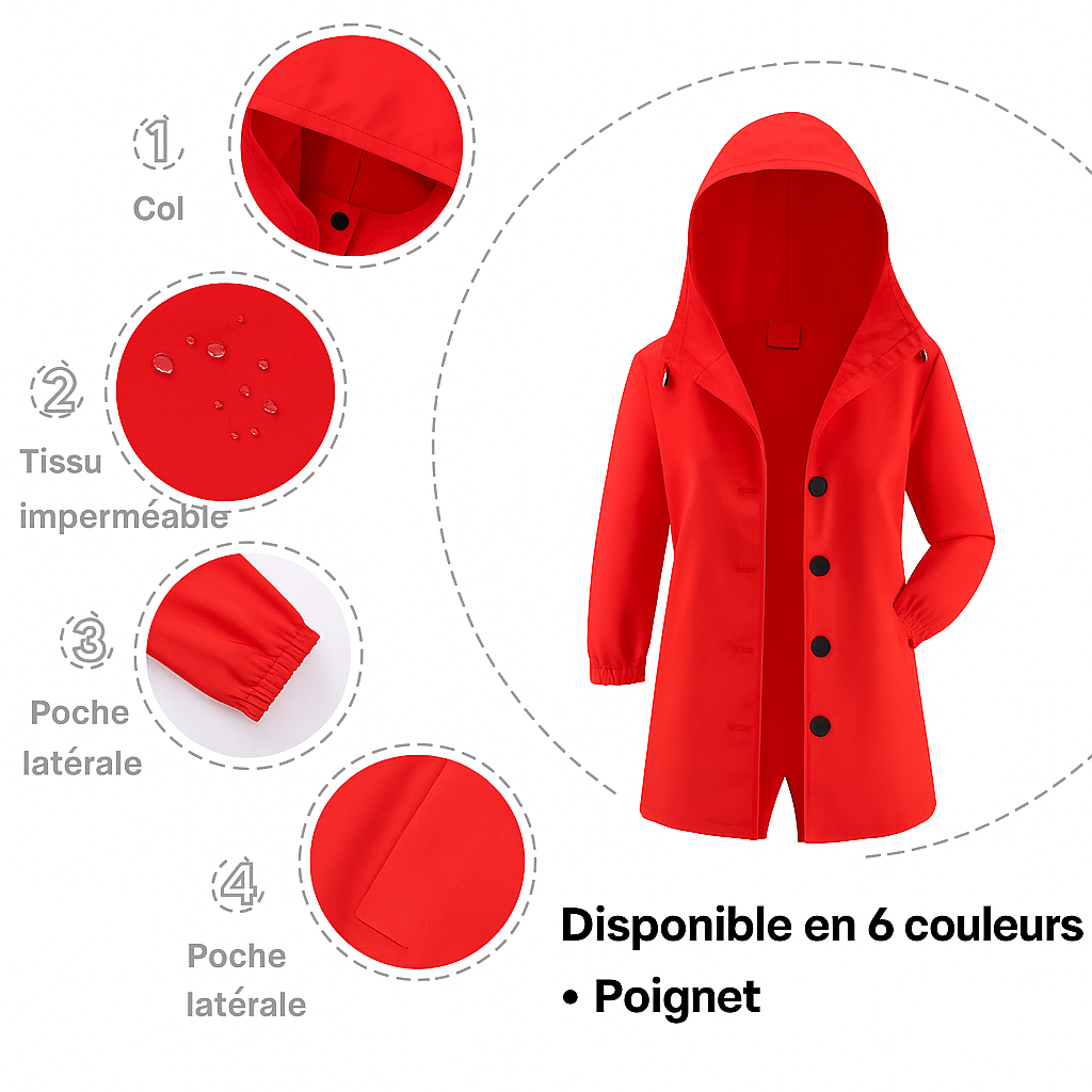 Casey – Trench Long Coupe-Vent à Capuche