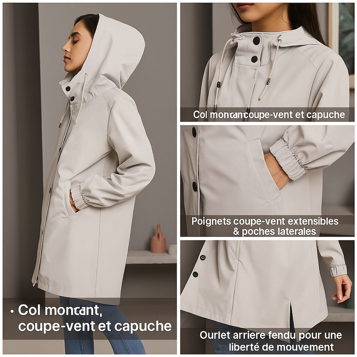 Casey – Trench Long Coupe-Vent à Capuche