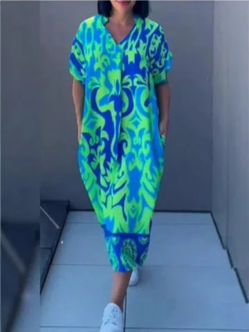 Alix | Robe midi d’été avec encolure en V ludique