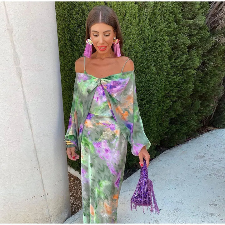 Anisten™ | Robe Longue Élégante avec Imprimé Halo-Dye et Châle Amovible