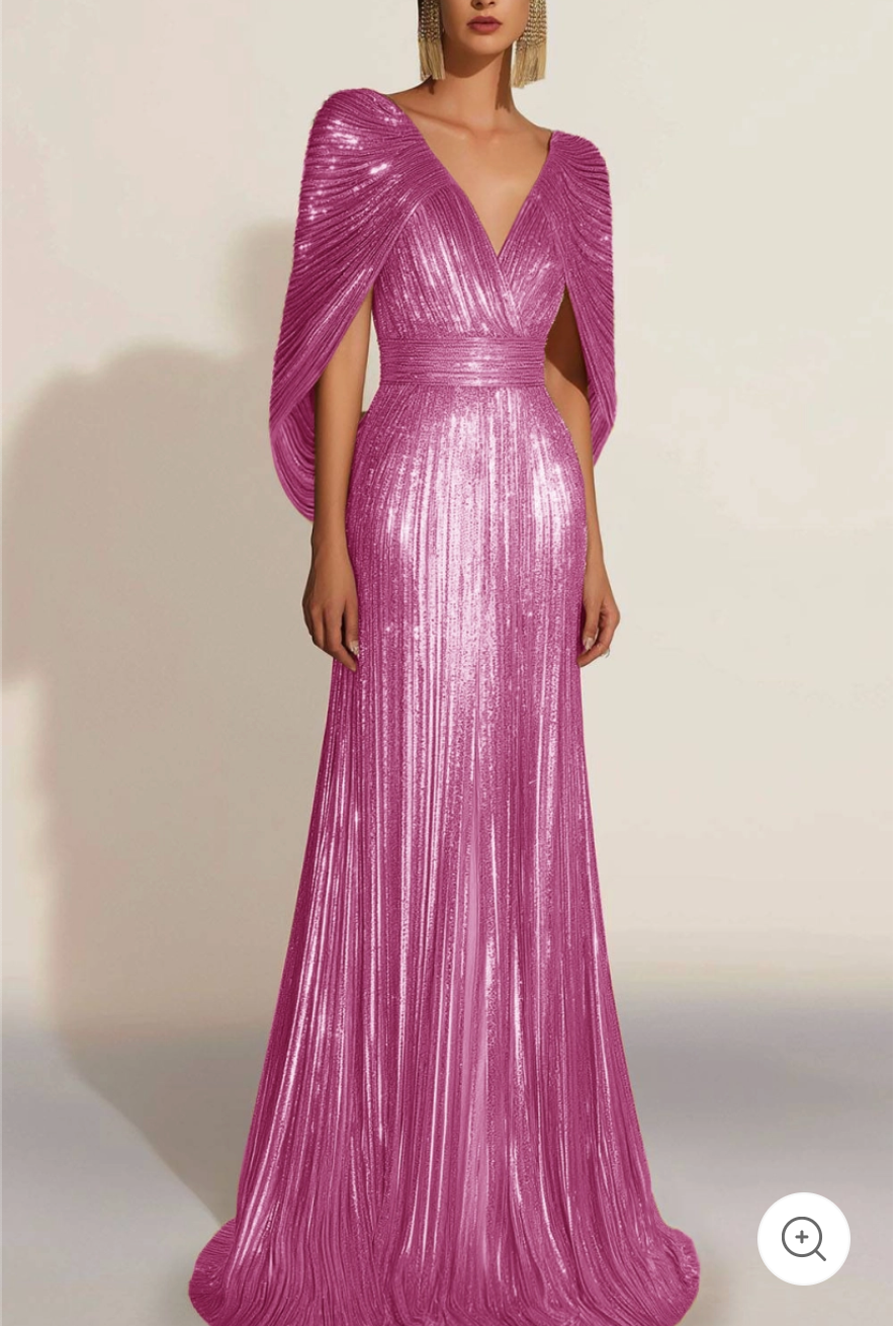 Aurélie | Robe de soirée plissée dorée avec cape