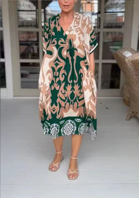 Alix | Robe midi d’été avec encolure en V ludique