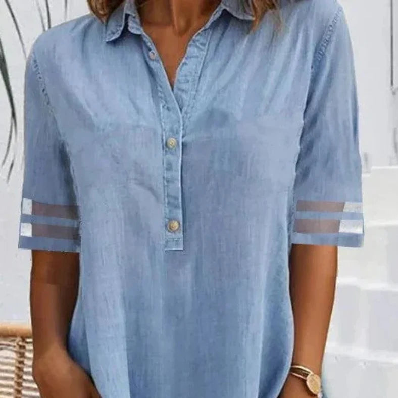 Tammin – Robe courte décontractée en denim avec poches latérales